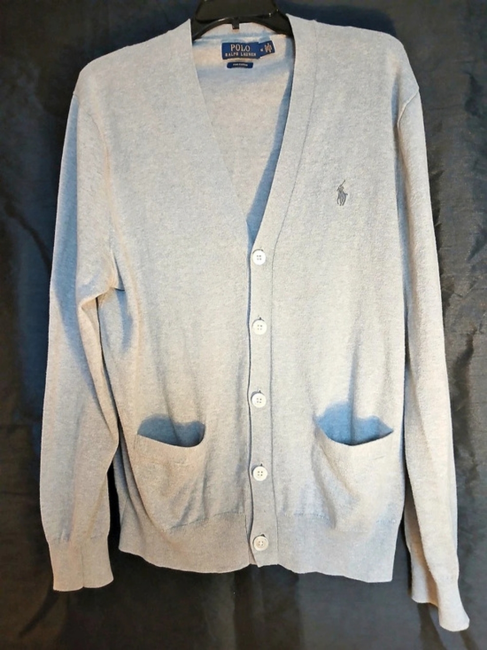 Polo Ralph Lauren Pima Cotton V-Neck Pocket Cardigan Gray Medium
